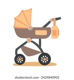 Modern baby stroller for newborns. Baby carriage. Vector illustration in flat style isolated on white background.