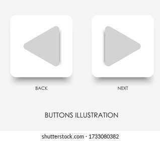 Moderna ilustración de botones de retroceso y siguiente para smartphones y diseño de interfaz de usuario, botón para aplicación con efecto 3D y sombra en estilo minimalista. Elemento de diseño de interfaz. Vector Eps 10