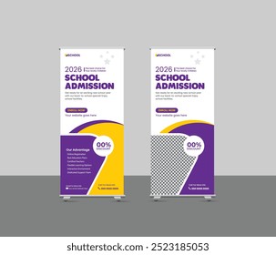 Moderna Plantilla de Anuncio de admisión de regreso a la escuela, Diseños de Anuncio de admisión escolar y Anuncios de stand para universidades y centros de entrenamiento