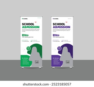 Moderna Plantilla de Anuncio de admisión de regreso a la escuela, Diseños de Anuncio de admisión escolar y Anuncios de stand para universidades y centros de entrenamiento