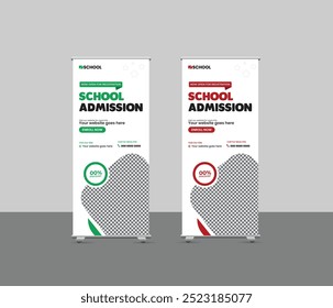 Modern Back to School Admission Roll-up Banner Template, School Admission Roll-up Banner Designs, and Stand banners for Colleges, Universities, and Coaching Centers