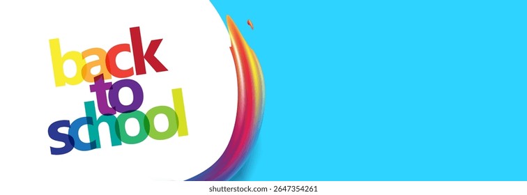 Modern back to school banner with colorful bold text on white and blue layout providing large copy space for promotional message or website header
