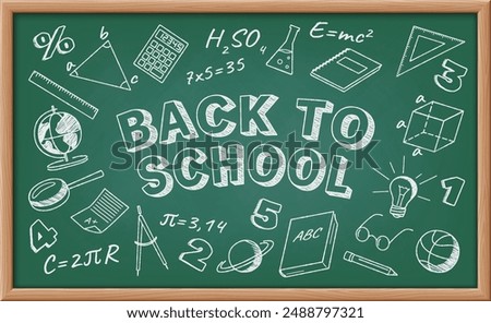 Modern back to school chalkboard design vector illustration. Line vector image showing Back to School text capturing students returning to learning