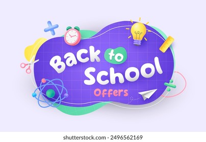 Modern back to school design template. 3d school concept elements. Vector illustration template for banner, website and promotion.