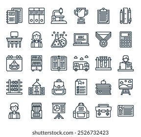 modern back to school icon pack. perfect for linear ui designs featuring vector certficate, briefcase, school bag, presentation, pencils and more icons.