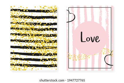 Modern Backdrop. Pink Trendy Invite. Rose Offer. Black Glowing Particles. Stripe Festive Flyer. Save Date Illustration Set. Golden Carnival Textile. Stripe Modern Backdrop