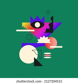 A modern background with abstract elements, dynamic shapes and a hand gesture. Compositions of colored spots.