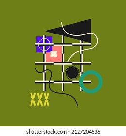 A modern background with abstract elements, dynamic shapes and a hand gesture. Compositions of colored spots.