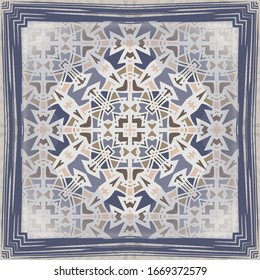 Fondo moderno en azul y beige.Ilustración vectorial. Utilice este patrón en el diseño de alfombras, chales, almohadas, textiles y cerámica. Marco.