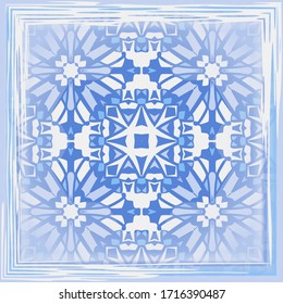 Modern background in blue. Use this pattern in the design of carpet, shawl, pillow, textile, ceramic tiles. Scarf design. Frame.
