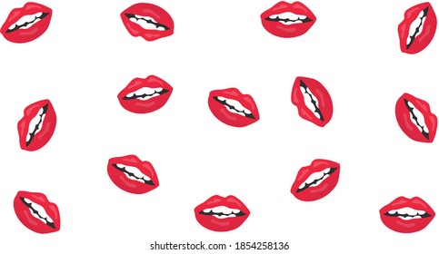 Fondo blanco con labios femeninos brillantes en rojo