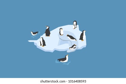 Modern background with cartoon penguin family. Colorful vector illustration for desigh. 
