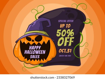 Modern Background for Celebrate Happy Halloween sale with many special offers and discounts. Trick or Treat Party. vector, illustration