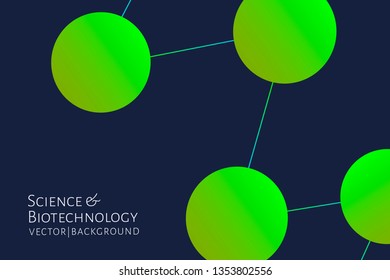 Modern background with chemical bonds, molecules pattern. Medicine, science, biotechnology, pharmacology innovation concept. Place for text. Dark backdrop. Vector EPS 10 illustration.