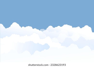 Modern Background with Clouds on Blue sky. Abstract Paper Art Cartoon Object for Poster, Flyer, Postcard, Web, Banner, Cover. Vector illustration.