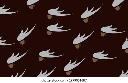 modern background for coffee shop cups and gray steam symbolizing aroma on brown background