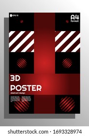 Modern background cover design with 3D effect and red color, designed in A4 format for flyer, magazine, lable, business card etc. Trendy style with design elements ad details. Eps 10 vector