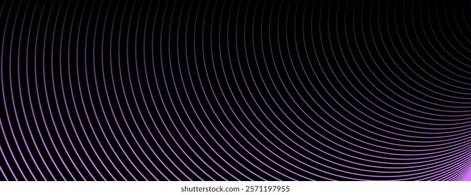 A modern background with curved lines on a black background, featuring a gradient of purple, creating a sleek, purple-toned texture. Digital background vector. Purple background.