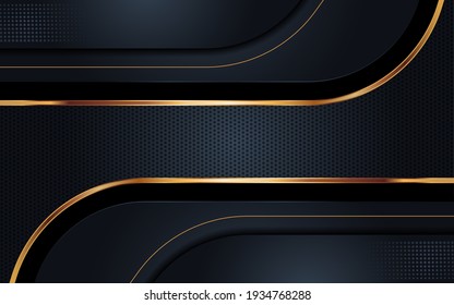 Modern Background with Dark Navy Color and Golden Lines Combination. Abstract Tech Futuristic Background Design.	