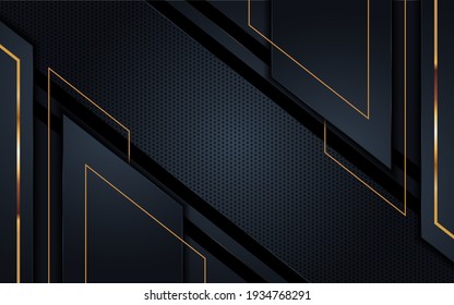 Modern Background with Dark Navy Color and Golden Lines Combination. Abstract Tech Futuristic Background Design.	