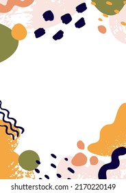 Modern background design with abstract shapes frame. Vertical banner with random creative elements pattern. Card with fluid brush strokes, blobs in minimalist style. Colored flat vector illustration