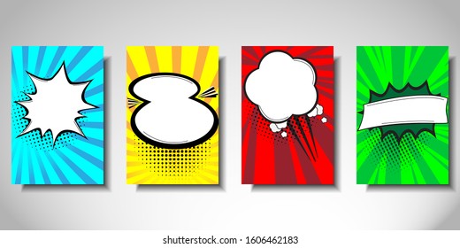 Modern background design. Comic book background. Vector illustration with speech bubbles and halftone effects, funny radial and dotted backgrounds. Pop-art style. EPS10