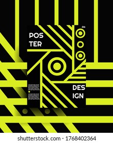 Modern background design for poster, banner or magazine with yellow color lines and black background, designed in A4 format for web, business or print. Trendy concept for presentation Eps 10 vector