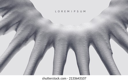 Modern background design. Realistic plastic element in dotwork style. Pointillism graphic. Dot stipple design. 3D vector illustration for banner, flyer, poster, cover or brochure.