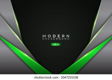 Modern Background Diagonal Overlapped Layer Glowing Green Metallic with Silver