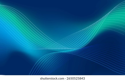 Modern background featuring flowing turquoise and blue gradient with graceful white lines, creates a calming and elegant digital art piece suitable for technology and design projects offering a sense