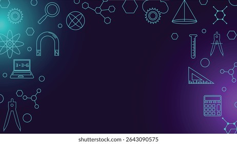 Fundo moderno com ícones de neon azul ciência e matemática em um gradiente escuro ideal para apresentações de educação escolar cartazes ou materiais de aprendizagem digital