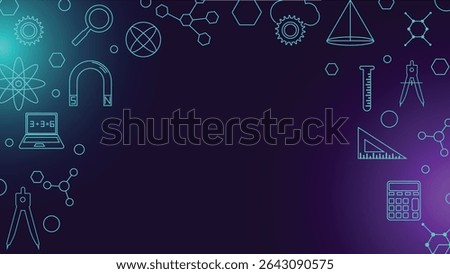 Modern background featuring neon blue science and math icons on a dark gradient ideal for school education presentations posters or digital learning materials