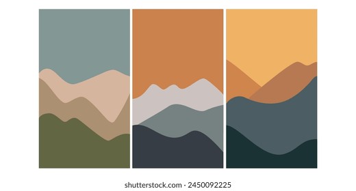 Modern background flat design, contemporary minimalist wall decor. Vector art print .contemporary minimalist wall decor. Vector art printSet of abstract landscape posters.