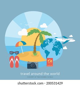 Modern background of flat design of traveling. Icons set of traveling for your design and projects.