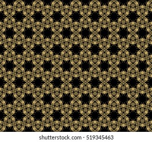 modern background of floral ornament for your greeting cards. gold on black. arabesque. vector illustration.