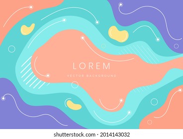 Modern background with fluid shape orange, purple, green, yellow pastel color and hand draw line on white background flat minimal design. Vector illustration