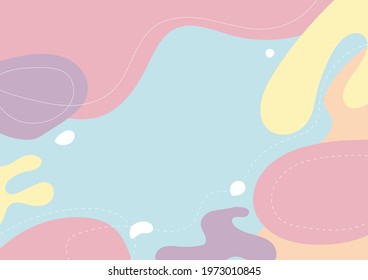 Modern background with fluid shape pastel color and hand draw line on blue pastel background flat minimal design. Vector illustration