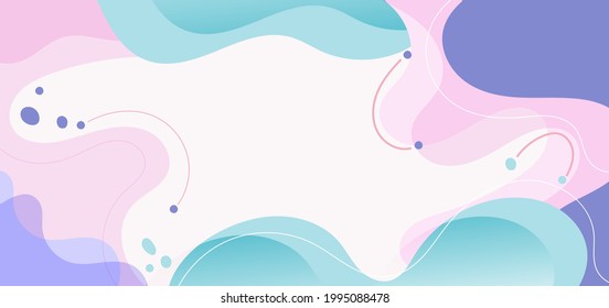 Modern background with fluid shape pink, purple, green pastel color and hand draw line on white background flat minimal design. Vector illustration