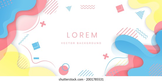 Fondo moderno con forma de fluido amarillo, azul, naranja pastel color y línea de tracción manual sobre fondo blanco de diseño mínimo. Ilustración del vector