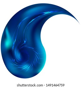 Modern background in the form of yin or yang with spiral shape at the bottom. Trendy soft color pastel. Holographic original east style. Blue fluid colorful gradient backdrop for your mobile app.