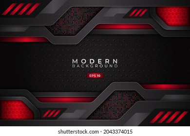 Fondo moderno Tecnología futurista 3D Capa Roja superpuesta con gris metálico