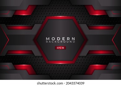 Moderne futuristische Technologie 3D realistisches, rotes Hexagon mit Metallic Grau