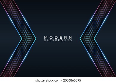 Modern Background Futuristic Technology Colorful Glow Neon with Dark Hexagon Effect