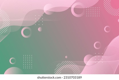 Modern background, geometric style, green and pink gradations, waves, Memphis