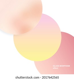 Modern background with glass morphism vector effect. Transparent glass card design. Glassmorphism trend style. Abstract banner with colored, white circles with blur and shadows. Vector illustration.
