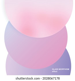 Modern background with glass morphism vector effect. Transparent glass card design. Glassmorphism trend style. Abstract banner with colored, white circles with blur and shadows. Vector illustration.