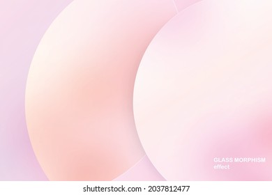 Modern background with glass morphism vector effect. Transparent glass card design. Glassmorphism trend style. Abstract banner with colored, white circles with blur and shadows. Vector illustration.