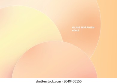 Modern background with glass morphism vector effect. Transparent glass card design. Glassmorphism trend style. Abstract banner with colored, white circles with blur and shadows. Vector illustration.