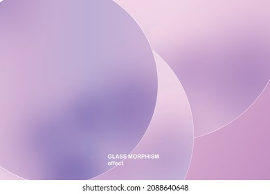 Modern background with glass morphism vector effect. Transparent glass card design. Glassmorphism trend style. Abstract banner with colored, white circles with blur and shadows. Vector illustration.