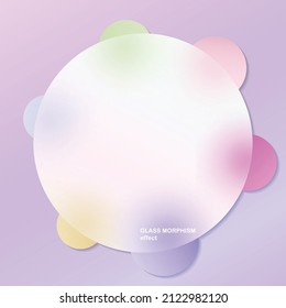 Fondo moderno con efecto vector de morfismo de vidrio. Diseño transparente de una tarjeta de vidrio. Estilo de tendencia del glasmorfismo. Pancarta abstracta con círculos blancos de colores, borrosos y sombras. Ilustración vectorial.